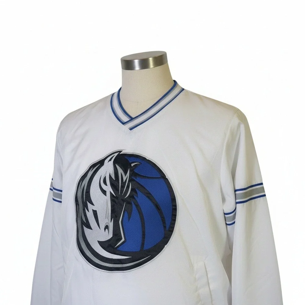 Starter Dallas Mavericks Windbreaker Jacket Mens Small White Blue Pullover NBA‎